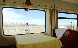  Dining car with large windows on Tibet train 
