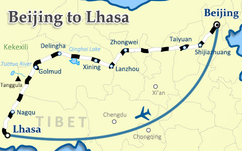 Beijing to Tibet Travel Route Map