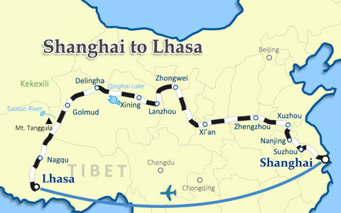 Shanghai to Tibet Travel Route Map