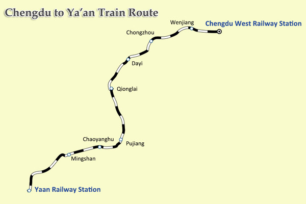 Chengdu to Yaan Railway Route