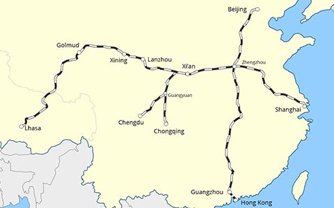 Map of China Tibet Train Route