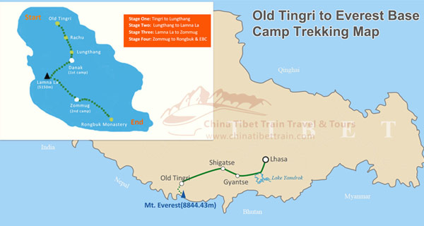  Trekking Map from Old Tingri to Everest Base Camp 