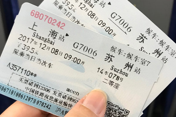 Shanghai to Suzhou High Speed Train Ticket