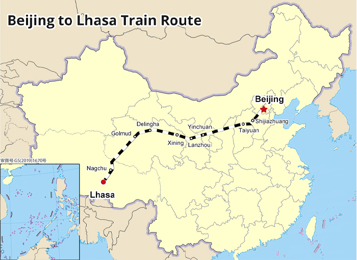 Beijing to Lhasa Train Map