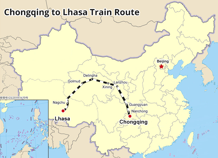 Chongqing to Lhasa Train Map