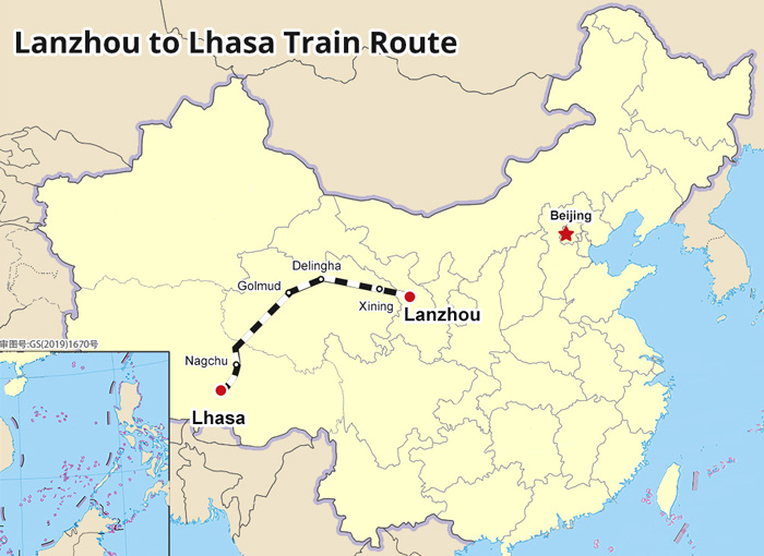 Lanzhou to Lhasa Train Map