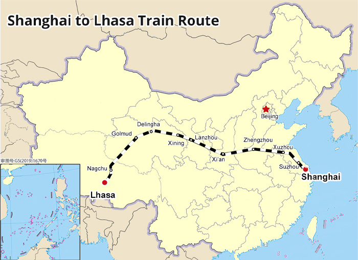 Shanghai to Lhasa Train Map