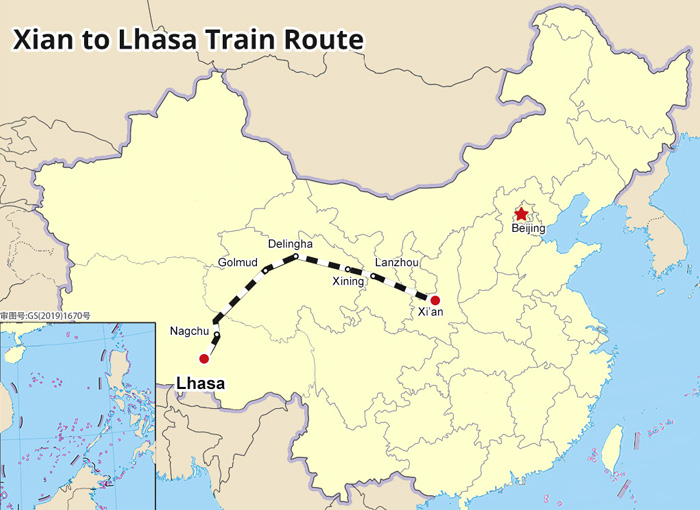 Xian to Lhasa Train Map