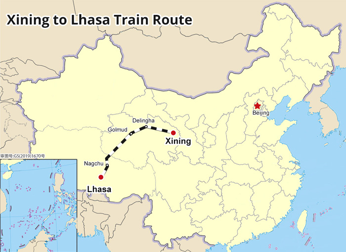 Xining to Lhasa Train Map